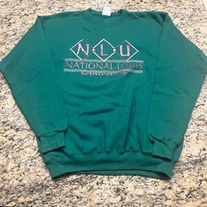 Vintage Santee Sweats National Louis‎ University NLU Sweatshirt Green Large USA